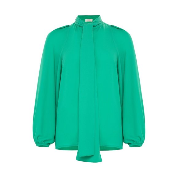 Long Sleeve Mandarin  Blouse w/ Removable Bow | Keyhole Blouse | NWT - Picture 6 of 8